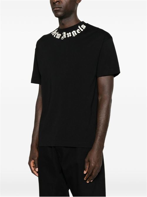 T-shirt Palm Angels da uomo nera con logo bianco ad arco sul petto PALM ANGELS | PAMAA001JR0011003